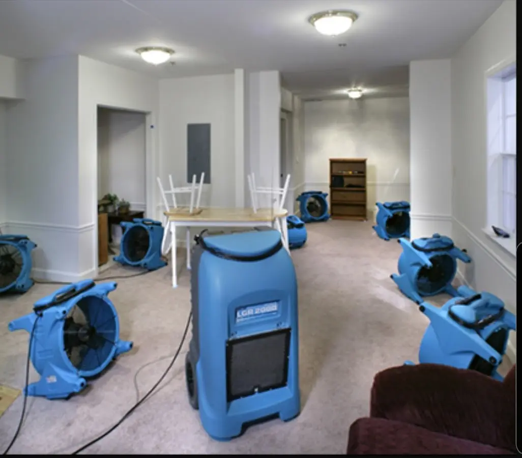 Air movers and dehumidifier setup for Water Extraction & Removal in Munster